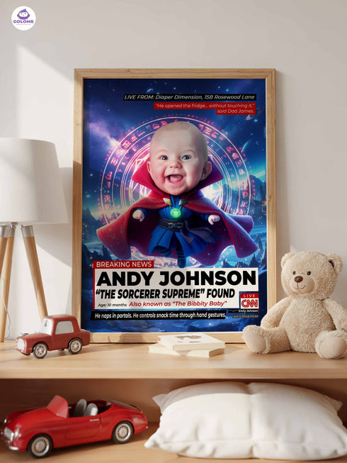 Custom Baby News Poster, Funny Baby Wizard Wall Art, Personalized Superhero Nursery Print, Newborn Keepsake Gift, Baby Shower Decoration